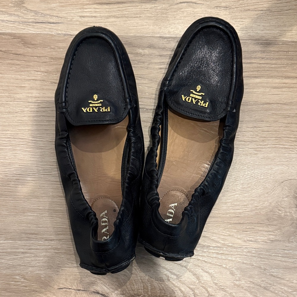 Prada Black Leather Slip-On Shoes